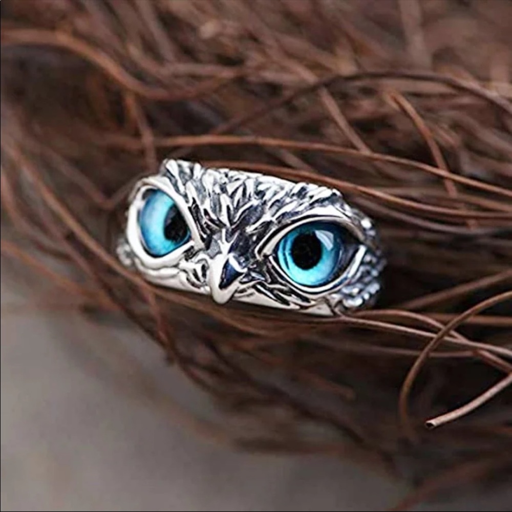 New owl blue eye animal ring - Picture 1 of 5